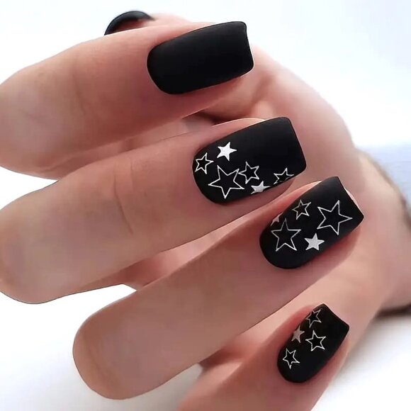 Press On Nails Other - Nails Stars Fake Press On 24 Matte Stylish Manicure Sexy Glam Reusable Black
